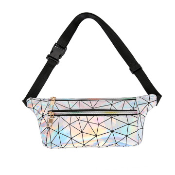 Luxury Fashion Blank Geometrical Holographic Laser Leather Fanny Pack Waterproof Waist Bags Pouch Travel Running Belt Bum Bag with Front Zipper Pocket